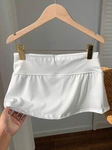 SHEIN EZwear 純色高腰迷你短褲裙 - 白色 - 查看 5