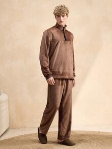 EverLounge Fleece Crew Neck Top And Pants Men's Pajama Set - Brown - View 4