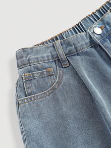 Girlism Teen Girl Pleated Light Blue Wash Water Blue Denim Ruffle Hem Fitted Shorts,Spring, Summer,Casual And Fashionable Vacation,Street Wear,2000s Style,Comfortable And Soft Denim,Vacation,Vacation Denim Shorts - Light Wash - View 5