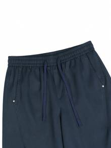 Manfinity CasualCool Men's Solid Color Drawstring Waist Pockets Tapered Casual Pants Men Thin Sweatpants Navy Blue Pants Men Jogger For Men