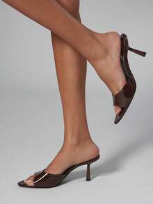 SHUZIA Sandalias de tacón de aguja puntiagudas y sexys minimalistas para mujer - Marrón Chocolate - Ver 2