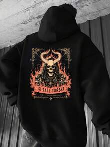 Hombre005-1 ¡Oferta limitada! Sudadera con capucha Cremallera Sudadera con capucha y cremallera unisex de alta calidad. Cálida, cómoda y trendy  ahorra hoy en tu básico de temporada Gorra con capucha negra con un impresionante escudo de un calavera con cuernos y llamas, una pieza de ropa atrevida y única para los amantes de lo oscuro y la estética grotesca - Negro - Ver 1