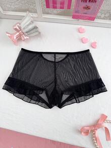 女士性感黑色网眼休闲内裤 - 黑色 - 查看 2