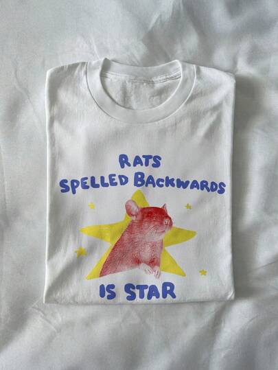 Glimmora Cute Mouse Graphic Round Neck Short Sleeve Casual T-Shirt, Summer