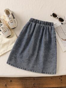 Genkimix Kids 新款春秋季韩版女童牛仔中长裙，侧开衩设计，百搭秋季裙装