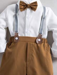 Souflis Souflis 2pcs Young BoyGentleman Set: Shirt Collar, Bow Tie, Suspender Pants - Brown - View 3