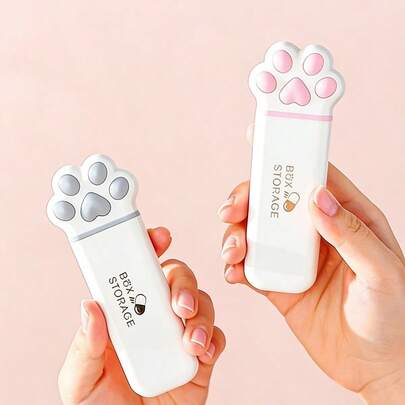 Joivida 1 Hộp đựng thuốc mini hình móng vuốt mèo di động sáng tạo - Hộp đựng thuốc hàng ngày di động với 3 ngăn, hộp thuốc bằng nhựa độc lập - Giá đỡ trang sức đa năng hình trái tim, không cần nguồn điện.