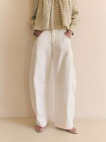 Nöista High-Rise Wide-Leg Denim Pants With Sculptural Volume And Contrast Seam Detailing. Clean, Modern And Effortlessly Chic, These Statement Jeans Are Perfect For Everyday Wear, Minimalist Styling And Fresh Spring. Structured Yet Comfortable, Flattering, Versatile And Easy To Up Or Down. - White - View 8
