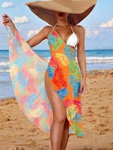 Swim Vcay Beach Dresses For Women Women's Tropical Plants Print Beach Cover Up Summer, Carnival - Multicolor - View 3