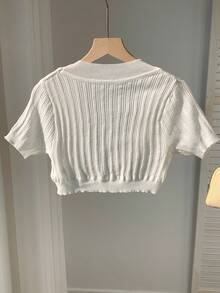 SHEIN EZwear Solid Color Summer Casual Short Sleeve Knitted Cardigan - White - View 2