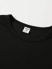 SHEIN GraphicGems Áo thun ngắn tay cơ bản, thoải mái, phong cách, sáng tạo, cá tính, tươi mới, tối giản, in hình nhân vật hoạt hình trái tim, máy chơi game, kính râm, thích hợp cho ngày Valentine, dành cho bé trai tuổi teen. - màu đen - Xem 7