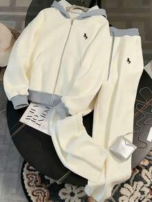 Resyla 两件套女士半人马刺绣连帽卫衣和抽绳阔腿裤套装