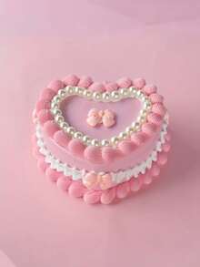 Joivida 1个心形饰品收纳盒，带镜子和抽屉 - 逼真的草莓奶油蛋糕设计，粉白相间的塑料桌面收纳盒，适用于项链、耳环、发带等 - 情人节、母亲节礼物（无需电源），珠宝礼盒，浪漫唯美装饰品 - 彩色 - 查看 8