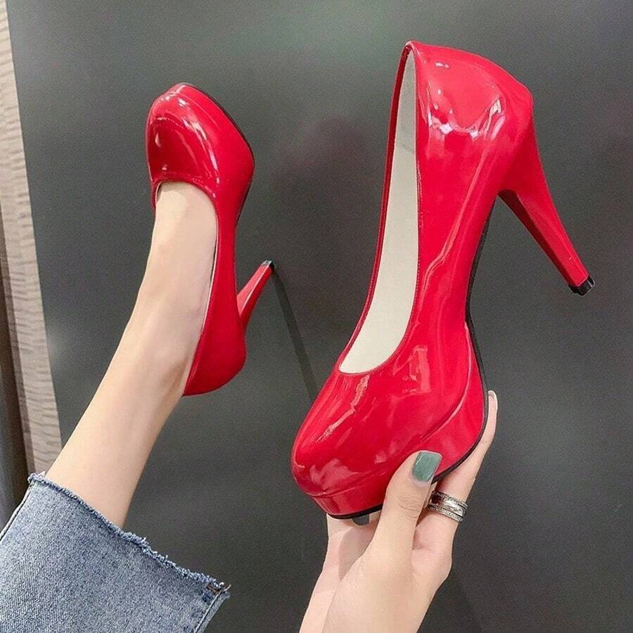 Tacones altos en el campo nocturno zapatos femeninos de pico , Zapatos de tacón de mujer, zapatos individuales impermeables, tacones altos - Rojo - Ver 1