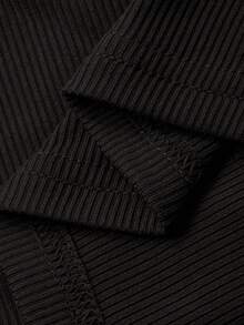 Dazy Plus 酒红色修身短袖长袖T恤，大码女装，春秋季 - 黑色 - 查看 7