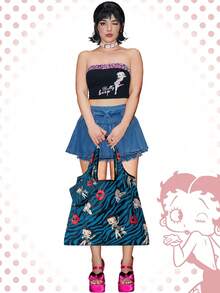 Betty Boop | ROMWE Bolso de tote plegable de gran capacidad con monedero, bolsa de compras portátil, bolsa de gimnasio - azul real - Ver 7