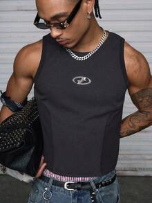 AXEPEAK Men's Crew Neck Ribbed Casual Tank Top - Dark Grey - View 3