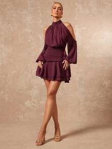 Lumalex 女士新款梅紫色纯色迷你连衣裙，长袖灯笼袖设计，A字裙，派对连衣裙，约会连衣裙，下午茶连衣裙，秋季/新年女装，春季浪漫约会音乐节系带长袖荷叶边迷你连衣裙，性感紫色露肩褶皱设计长袖修身喇叭优雅连衣裙，春夏奢华舞会聚会派对宴会，低调奢华闪亮假日派对狂欢节郊游度假热门户外层次丰富的婚礼季宴会宰牲节派对新年紫色性感连衣裙派对晚宴晚宴秋季情人节派对礼服 - 紫色 - 查看 6