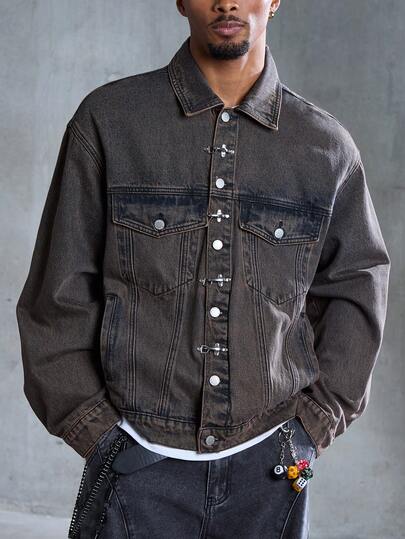 Street Life Chaqueta vaquera casual con hebilla de avión retro para hombres