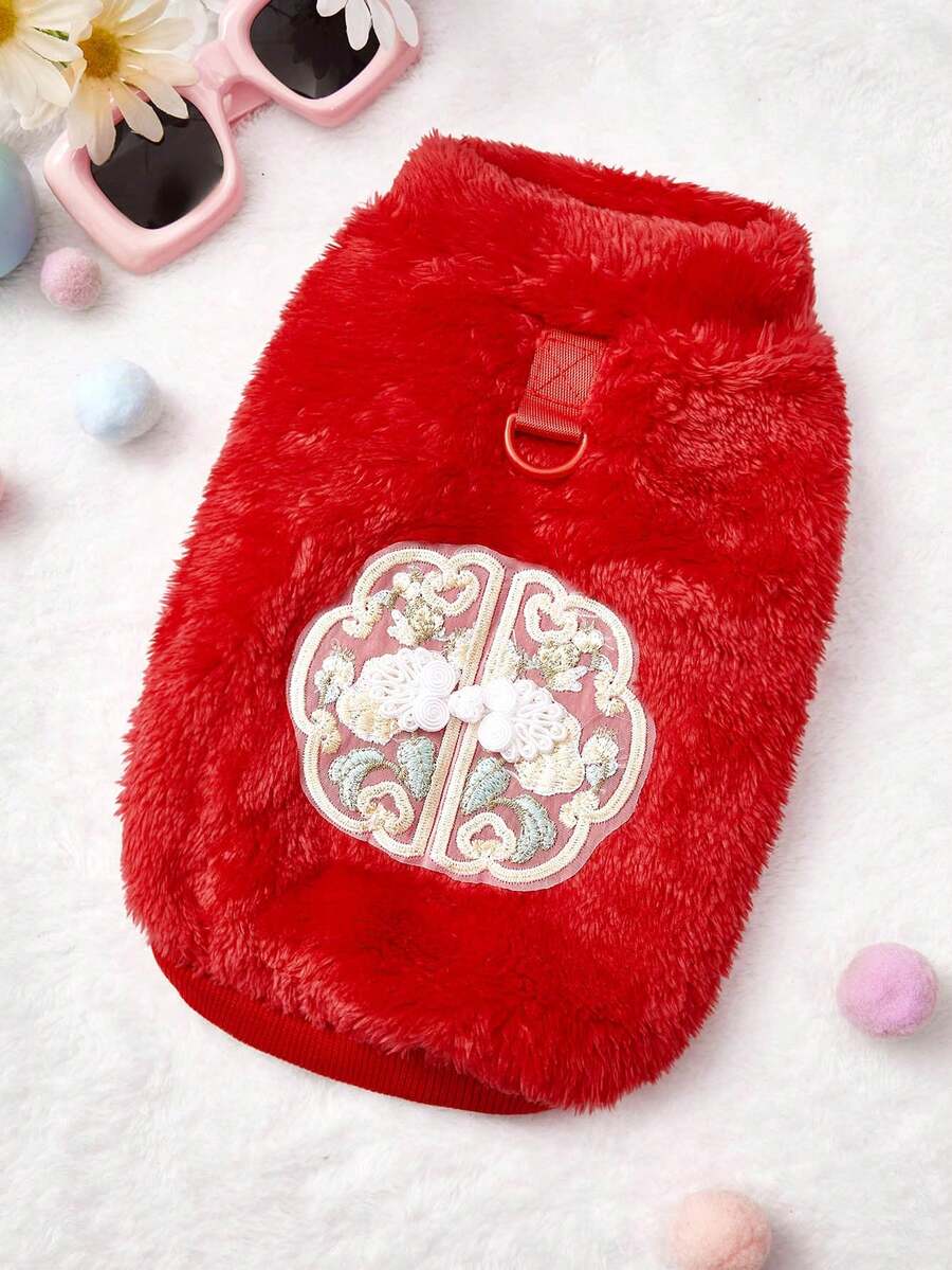 PETSIN 圣诞老人主题天鹅绒宠物卫衣，适合小型犬猫穿着——超厚绒面节日背心，配有安全胸背带扣，是幼犬、幼猫、泰迪犬等宠物圣诞节的理想外套，非常适合寒冷天气、节日派对和室内穿着，舒适保暖。 - 紅色 - 查看 1