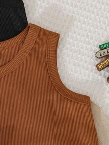 SHEIN 5 pièces/set Débardeurs tricotés multicolores décontractés, convenant comme couche, pour les sorties, les tenues décontractées, les voyages, adapté aux bébés garçons de 6 mois à 3 ans - Multicolore - Voir 7