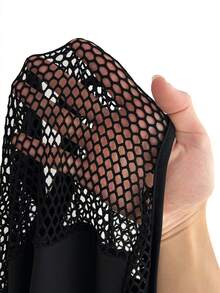 Whyspr Áo thun dài tay cỡ lớn phong cách Punk với phần vai khoét lưới và viền ren - màu đen - Xem 7