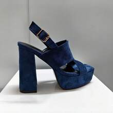 Sugerpunk 麂皮超高跟防水厚底露趾高跟鞋 - 藍色 - 查看 9
