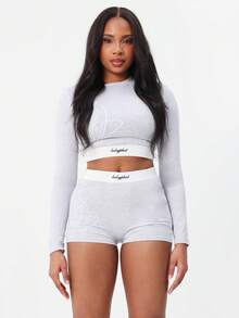 BABYPHAT Logo Casual Lounge Shorts With Elastic Waistband And Signature Script Print - Light Grey - View 1