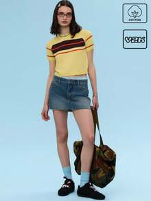 COUREZ Micro Denim Skirt With Distressed Hem /Y2K/Casual/Cotton /Summer Cotton Cotton Vintage - Medium Wash - View 1