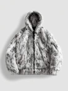 ROMWE MEN Casual Chaqueta con capucha de ajuste holgado y forro térmico para hombre - Blanco y Negro - Ver 1