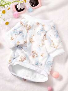 PETSIN 1 Pc White Goose And Teddy Bear Printed Flannel Pet , Autumn And Winter Thick Warm Pet Clothing - Multicolor - View 1