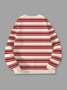 Manfinity Joysei Sudadera de cuello redondo con estampado de caballero a rayas, versátil y casual para uso diario, de manga larga para hombre - Multicolor - Ver 2