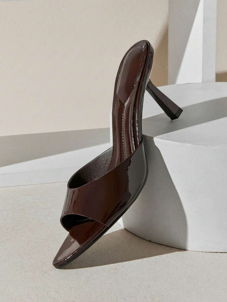 SHUZIA Sandalias de tacón de aguja puntiagudas y sexys minimalistas para mujer - Marrón Chocolate - Ver 1