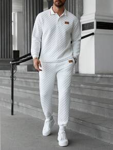 Manfinity Homme 男士卡通图案长袖 Polo 衫和裤子休闲套装 男士休闲两件套 白色男士两件套裤装 男士针织套装 - 白色 - 查看 3