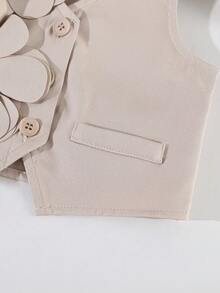 SHEIN Babygirl Elegant Cute Apricot Floral Print Camisole & Pleated Skirt 2-Piece Set - Apricot - View 5