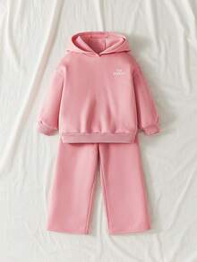 Maija Kids Bộ đồ thường ngày cho bé gái, áo hoodie in họa tiết tiếng Anh phát sáng trong bóng tối màu hồng và quần nỉ ống rộng - Bụi hồng - Xem 4