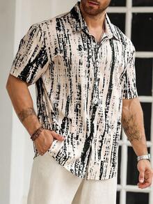 Manfinity Homme Plus Size Men's Tie-Dye Single-Breasted Casual Short Sleeve Shirt - Multicolor - View 5
