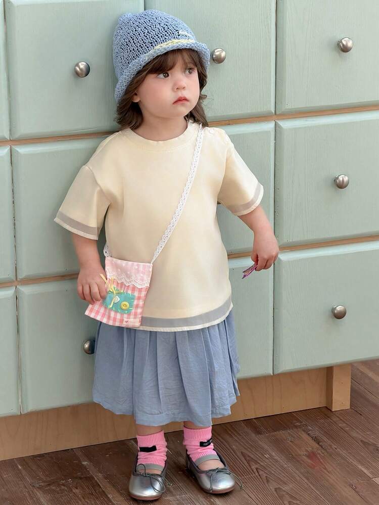 Baby Girls 2 In 1 Mesh English Street Print Short Sleeve Top, Summer Toddler Girls Clothes