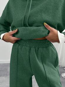 Bộ áo nỉ và quần nỉ oversize màu xám marl dành cho nữ - Màu xanh lá cây đậm - Xem 8