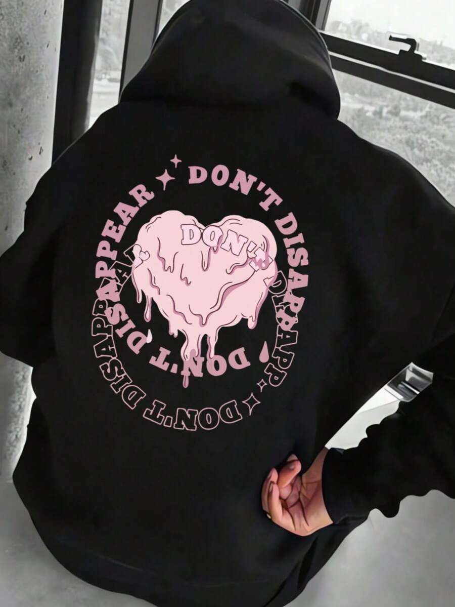 Hombre005-1 ¡Oferta limitada! Sudadera con capucha Cremallera Sudadera con capucha y cremallera unisex de alta calidad. Cálida, cómoda y trendy ahorra hoy en tu básico de temporada Sudadera con capucha negra con un corazón de color rosa y el texto "DON'T DISAPPEAR" en su espalda, diseño atractivo y moderno - Negro - Ver 1