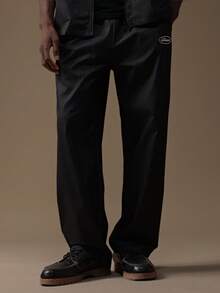 SUMWON Conjunto Co-Ord de Camisa com Botões e Listras Texturizadas com Calça Reta Combinando, Look Casual - Preto - Visão 3