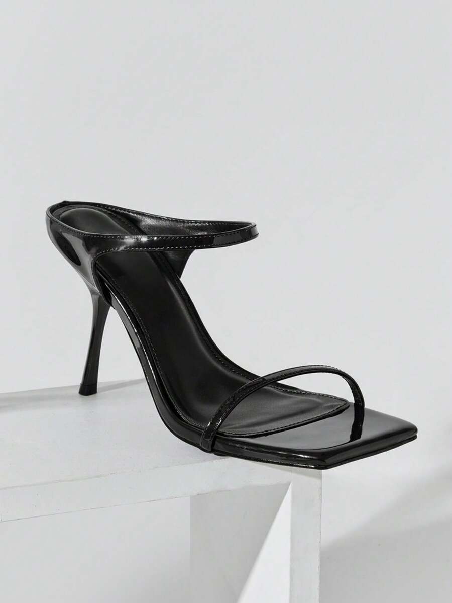 SHUZIA Women's Sexy Ankle Strap Stiletto Heel Toe Ring Sandals - Black - View 1