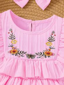 SHEIN Playful Pals 优雅的夏季女婴连体衣，适合派对和日常穿着 - 粉色 - 查看 4