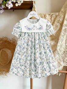 女童休闲可爱小鸭碎花夏季连衣裙 - 白色 - 查看 3