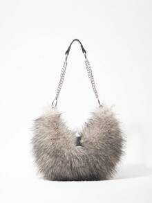 ROMWE Grunge Punk Ladies, Women Shoulder Bag,Hobo Bag,Faux Fur,Fuzz,Plush Bag,Rivet,Fashionable,Personalized,Versatile,Street,Sweet And Cool Girls,Hot Girls,Punk,Y2k,Daily,Autumn And Winter(Random Pattern) - Black apricot - View 7