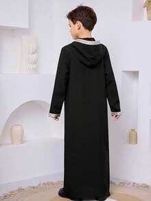 SHEIN Tween Boy Hooded Zip-Up Loose Casual Holiday Party Long Sleeve Robe Shirt - Black - View 6