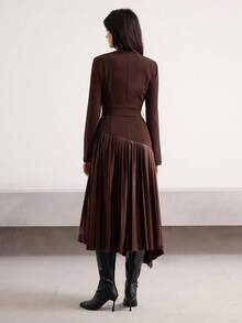 Heiryn Vestido plisado de patchwork que estiliza la cintura, al estilo coreano, para uso diario en otoño/invierno - Café integral - Ver 6