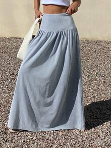 DAZY Falda larga casual plisada a rayas para mujer, versátil para vacaciones de verano