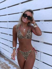 Swim Vcay 2件套女士性感豹纹吊带露背侧系带比基尼套装，2026春夏款 - 彩色 - 查看 1