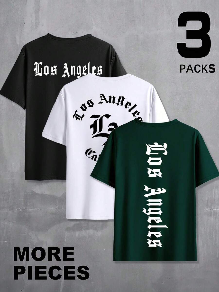 Manfinity Dauomo 男士休闲字母印花短袖T恤，夏季 - 彩色 - 查看 1